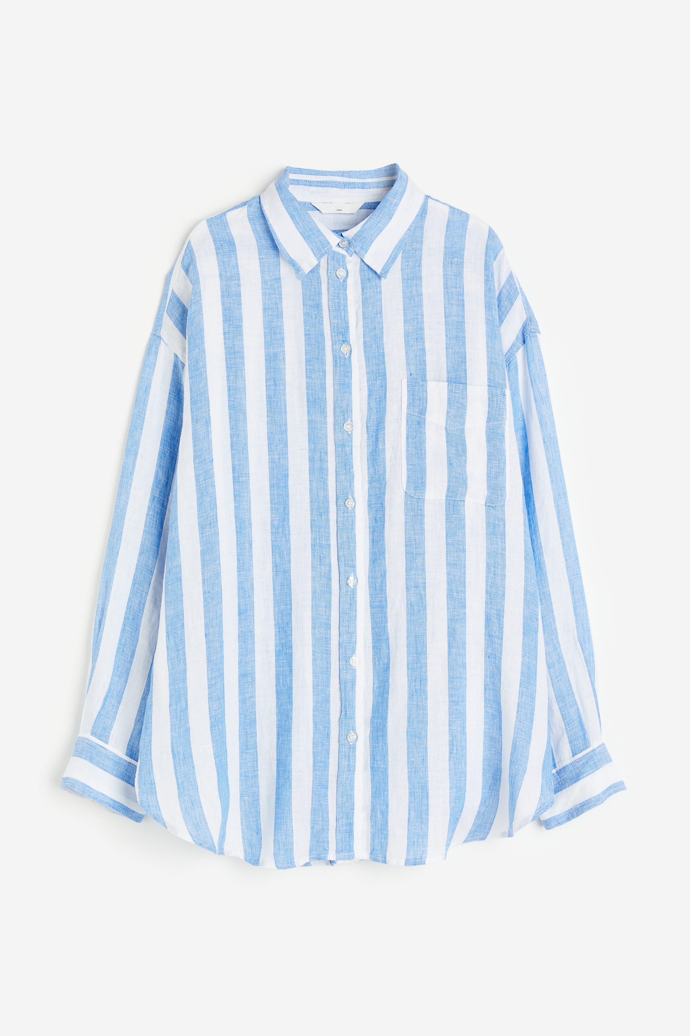 قميص كتان فضفاض - أزرق / أبيض مخطط - التنزيلات | اتش آند ام مصر