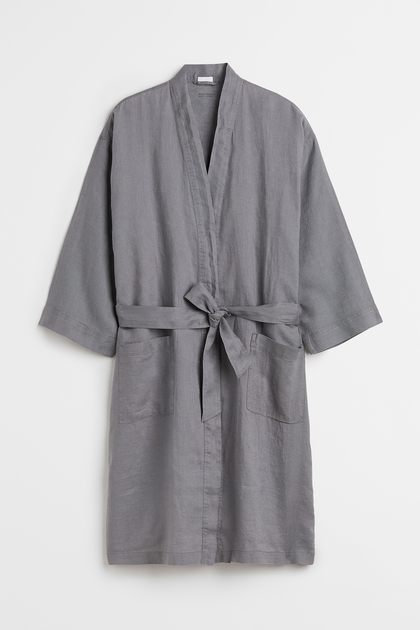 Buy Washed linen dressing gown online | H&M Egypt
