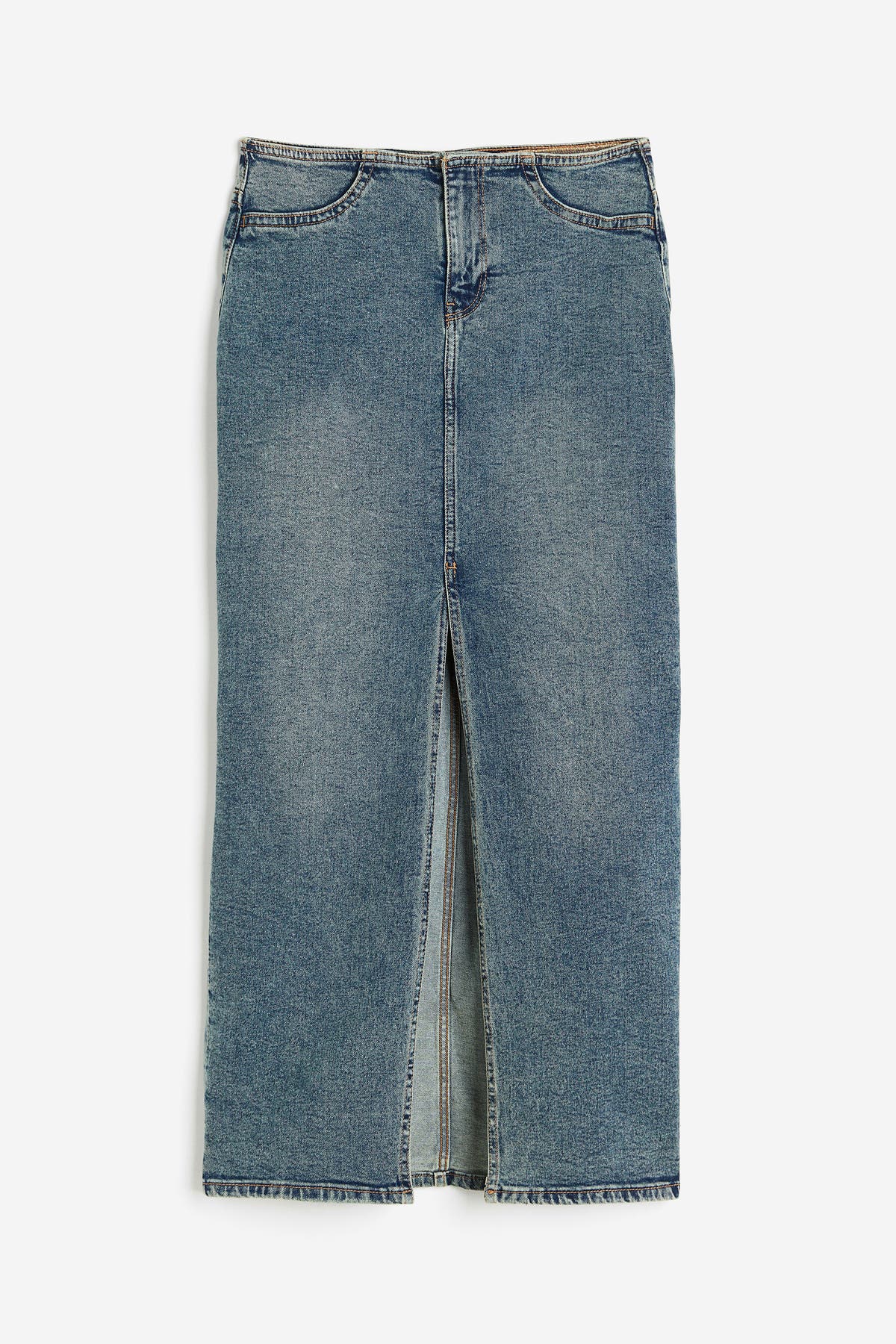 Raw Hem Slit Denim Skirt with Pockets